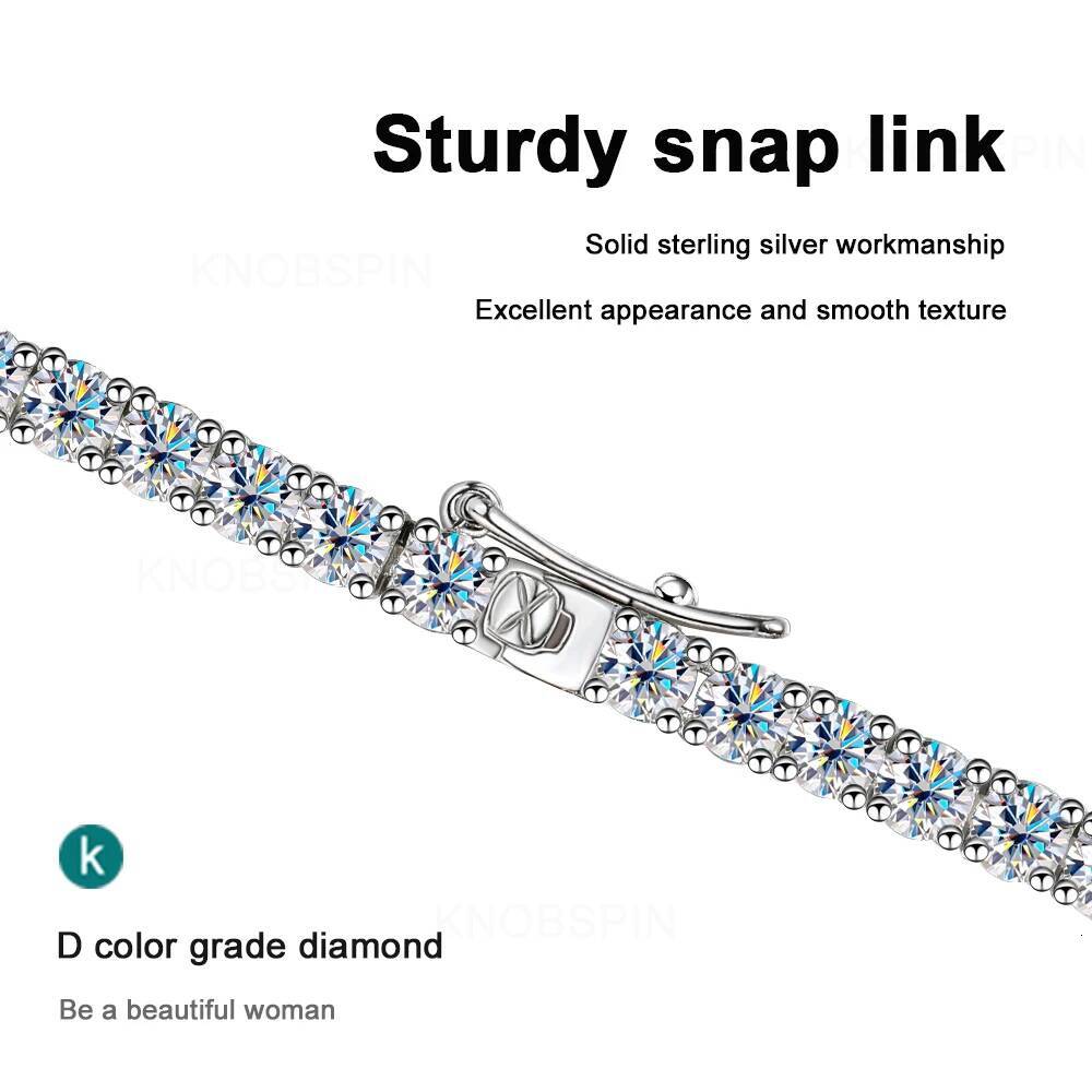 KNOBSPIN D Color Moissanite Tennis Necklace 925 Sterling Sliver Plated 18k Gold Necklace for Woman Man Hiphop Party Jewelry