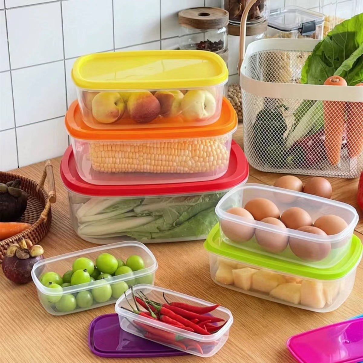 Storage Bottles Drop 5pcs 6pcs 7 pcs Stay Fresh Green Container Kitchen Keep Fresb Longer Fruits Vegetables Bins Boxes Crisper