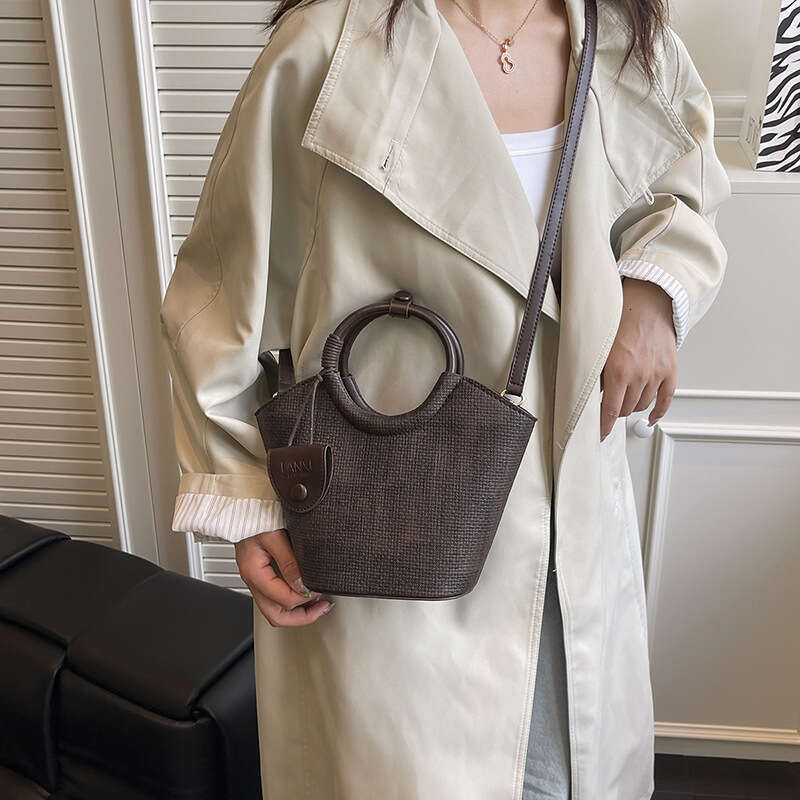 Korean Style Niche Design Fashion Color-Block Handbag Commuter for Women 2025 Summer New Versatile Crossbody Bucket Bag