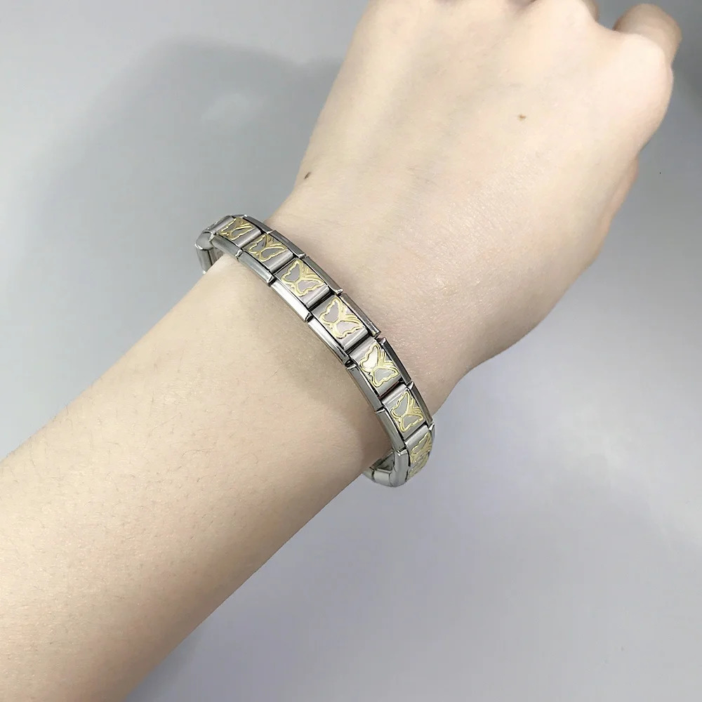 Fashion Women Man Italian Charm Heart Flower Butterfly Cross Dolphins Stainless Steel Elastic Bracelet Link Bangle 250812