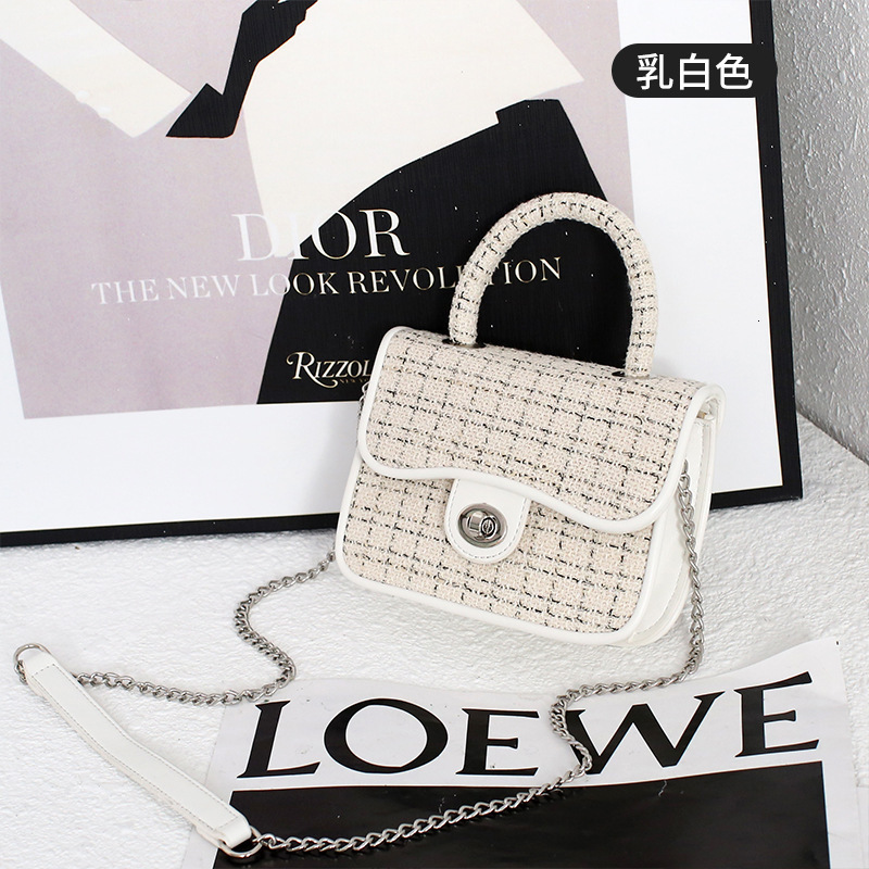 Winter Style Women's Socialite High-End Woven Trendy Small Square Wool Plaid Chain Handbag Crossbody Bag