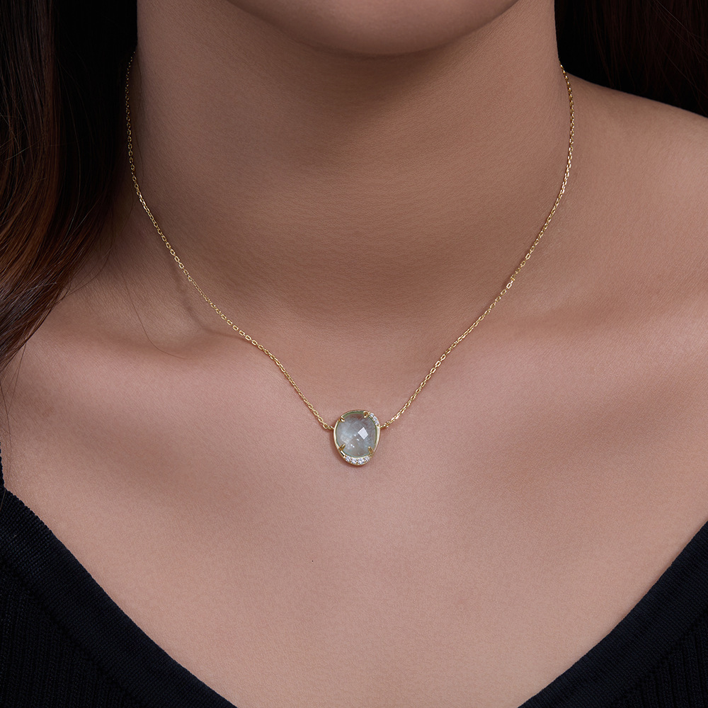 Oval Egg-Shaped Natural Aquamarine Pendant Sterling Sier Necklace for Women, Niche High-End Clavicle Chain Jewelry for Women