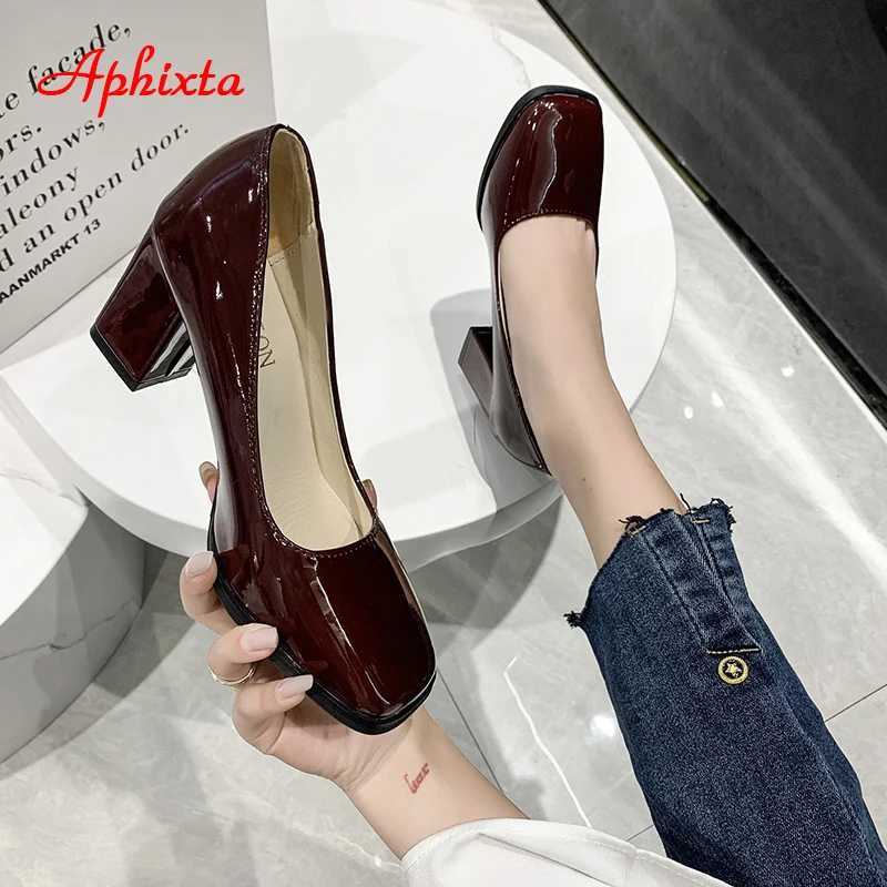 7.5cm Square Toe Patent Leather Shoes Women Pumps Thick Heels Womens Shoes Work Party Shoes Super Big Plus Size 50 W250814