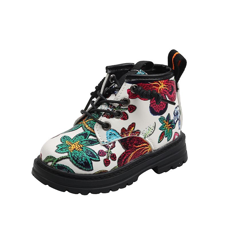 Toddler Kids Boots Girls Boys Flower Print Boots Baby Soft Bottom Boot Children Kidsnest Autumn Winter Fashion Shoes 1-6 Years Size US5.5C-US12.5C