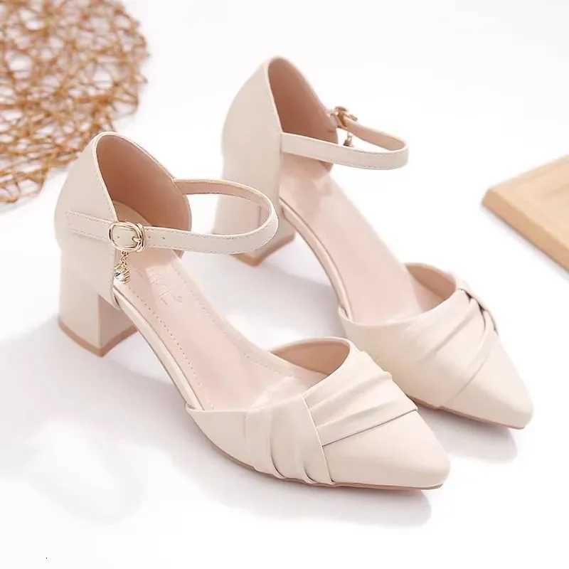 Womens Shoes Lady Cute Pointed Toe Beige Office Career Work Pumps Women Fashion Buckle Strap Spring Summer Heel Shoes GA323 W250814