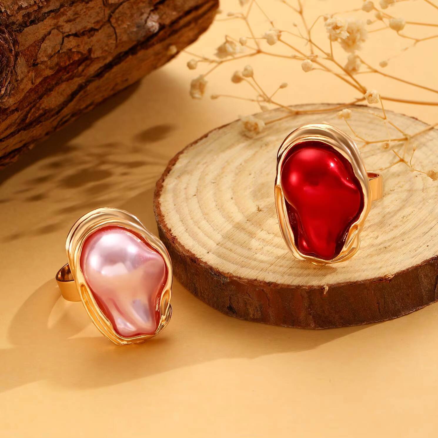 Irregular Alloy Baroque Inlaid Colorful Pearl Cross-Border Fashion Jewelry Ring