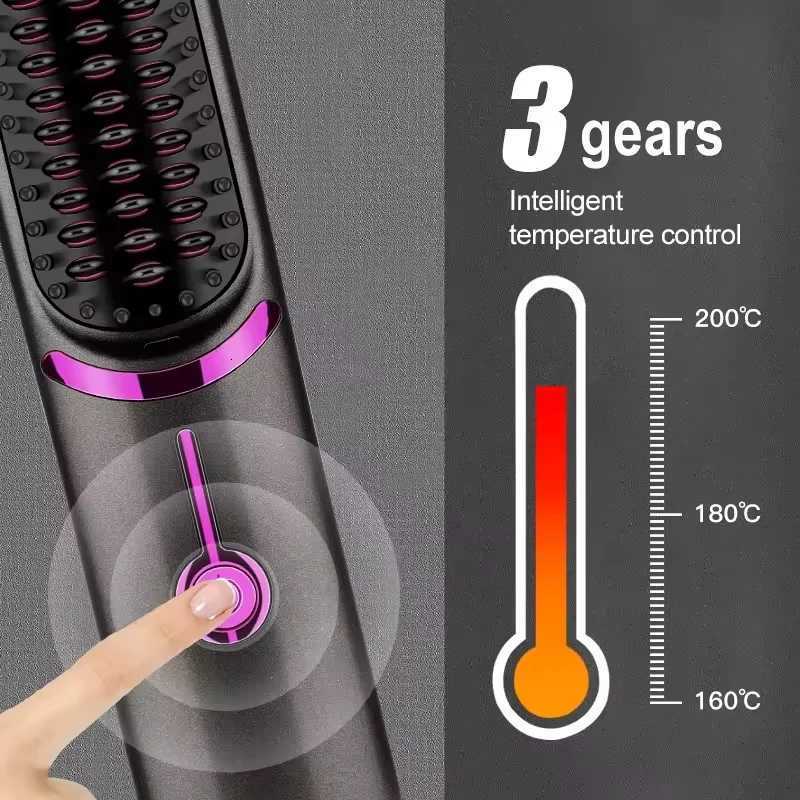 100% Original Product Cordless Hair Straightening Brush Portable Mini Travel Straightener Brush Womens Ionic Hot Comb Straightener W250814