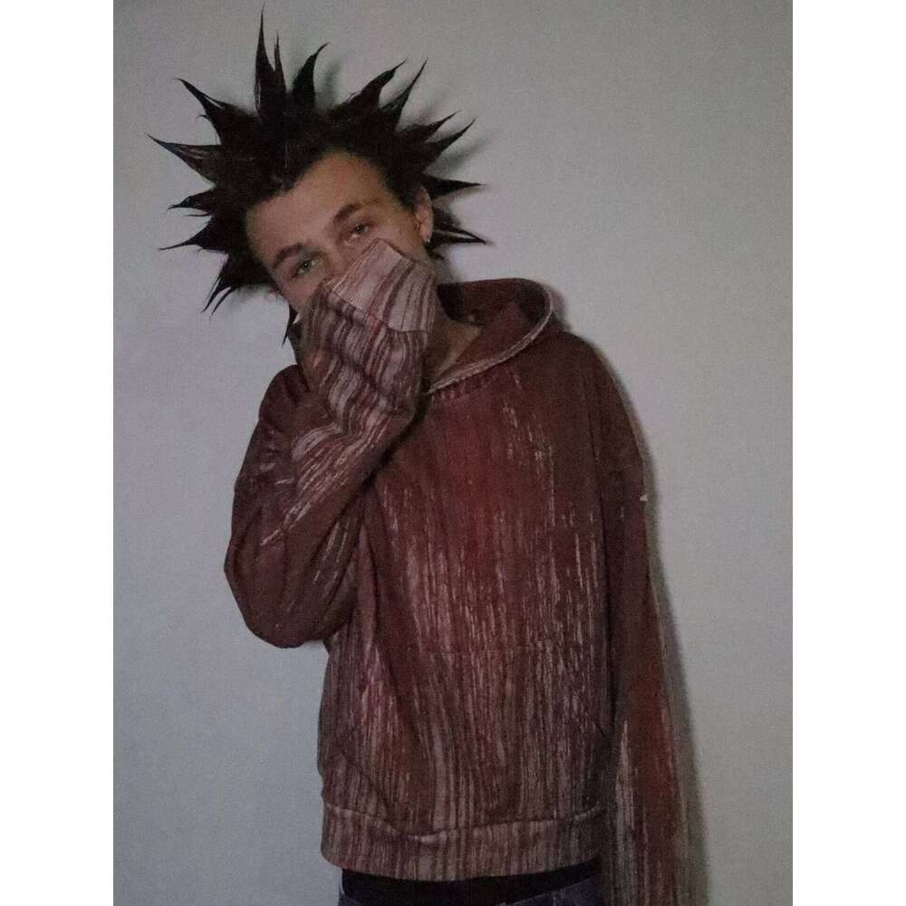 Gothic Blood Colour Terror Grunge Hoodie For Men Y2k Retro Hip Hop Cotton Pullover Streetwear Sweatshirt Oversized Mens Clothing