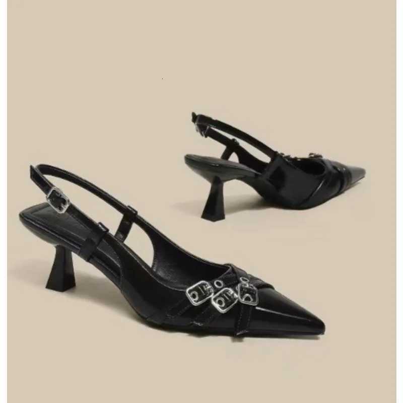Black Fashionable Pointed Toe Shallow Mouth New High-heeled Shoes Summer Elegant Buckle Decorated Stiletto Womens Pumps W250814