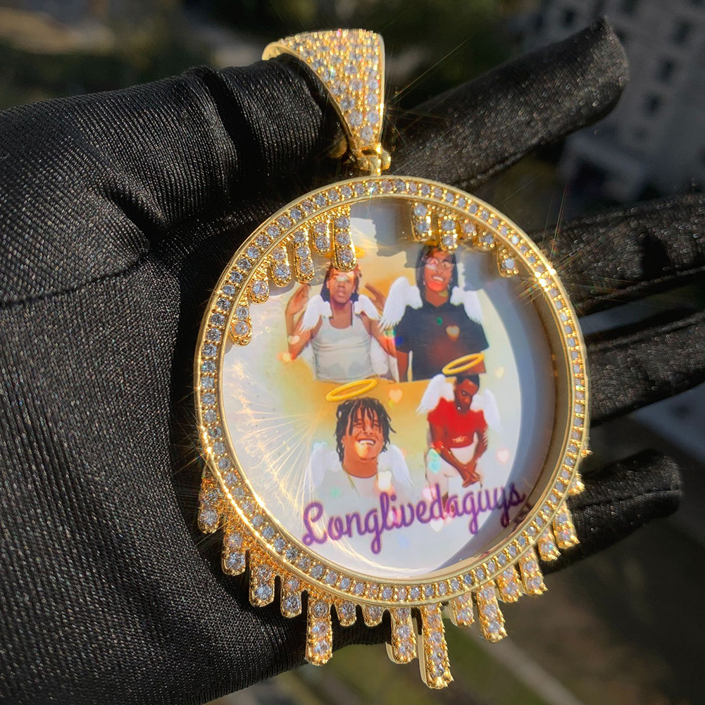 Custom Solid Waterdrop Photo Pendant Necklace Memorial Frame Family Jewelry Gift