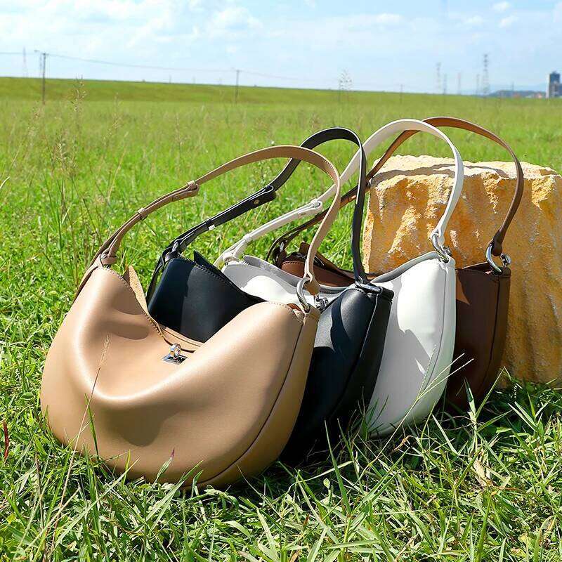 Burminsa Cowhide Genuine Leather Crescent Shoulder Bags For Women New 2025 Designer Crossbody Purses Hobo Ladies Handbags