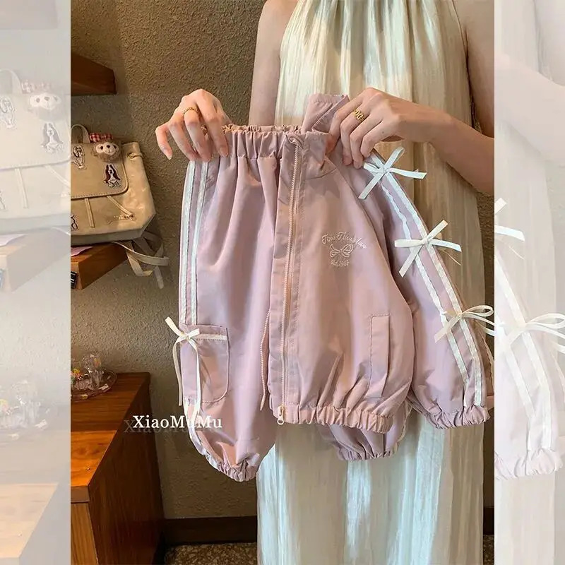 Girls Set Spring and Autumn Style Childrens Western Style Korean Edition Bow Coat Pants Casual Sports Two Piece Set 250813