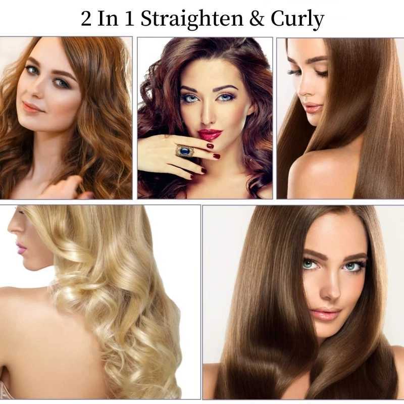 2 IN 1 Hair Iron Professional Steam Hair Straightener Hair Curler Ceramic Curling Styling Tools W250814