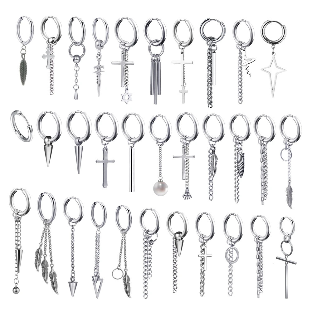 Punk Stainless Steel Chain Hoop Earrings For Women Men Trendy Goth Pop Hip Hop Pendants Ear Jewelry Accessories Earring 250812