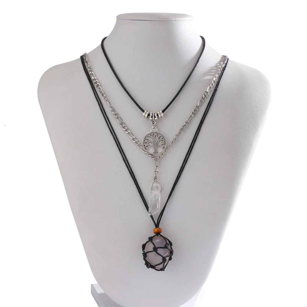 PuRui Vintage Natural Stone Beads Pendent Necklace for Women Crystal Charm Multilayer Rope Choker Neck Chain Jewelry Party Girls 250812