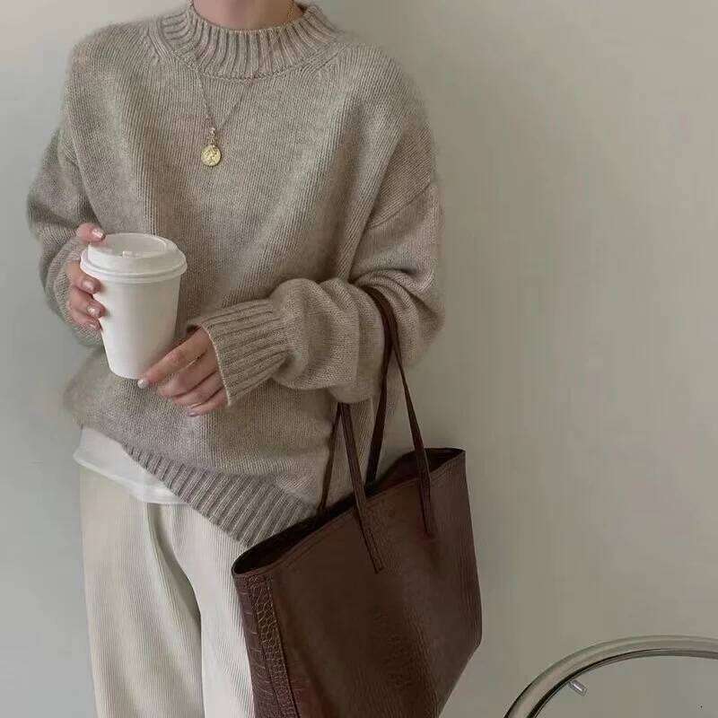 Heavy Half Turtleneck Pure Cashmere Sweater Women's Lazy Loose Thick Autumn/Winter Soft Waxy Wool Base Knit 20250809