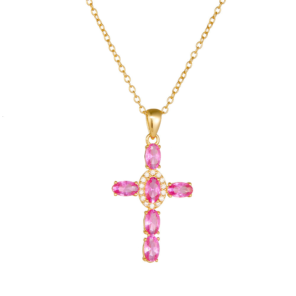 Fashion New S Pure Sier Cross Zircon Necklace for Women Elegant Personality Colorful Gemstone Collarbone Chain