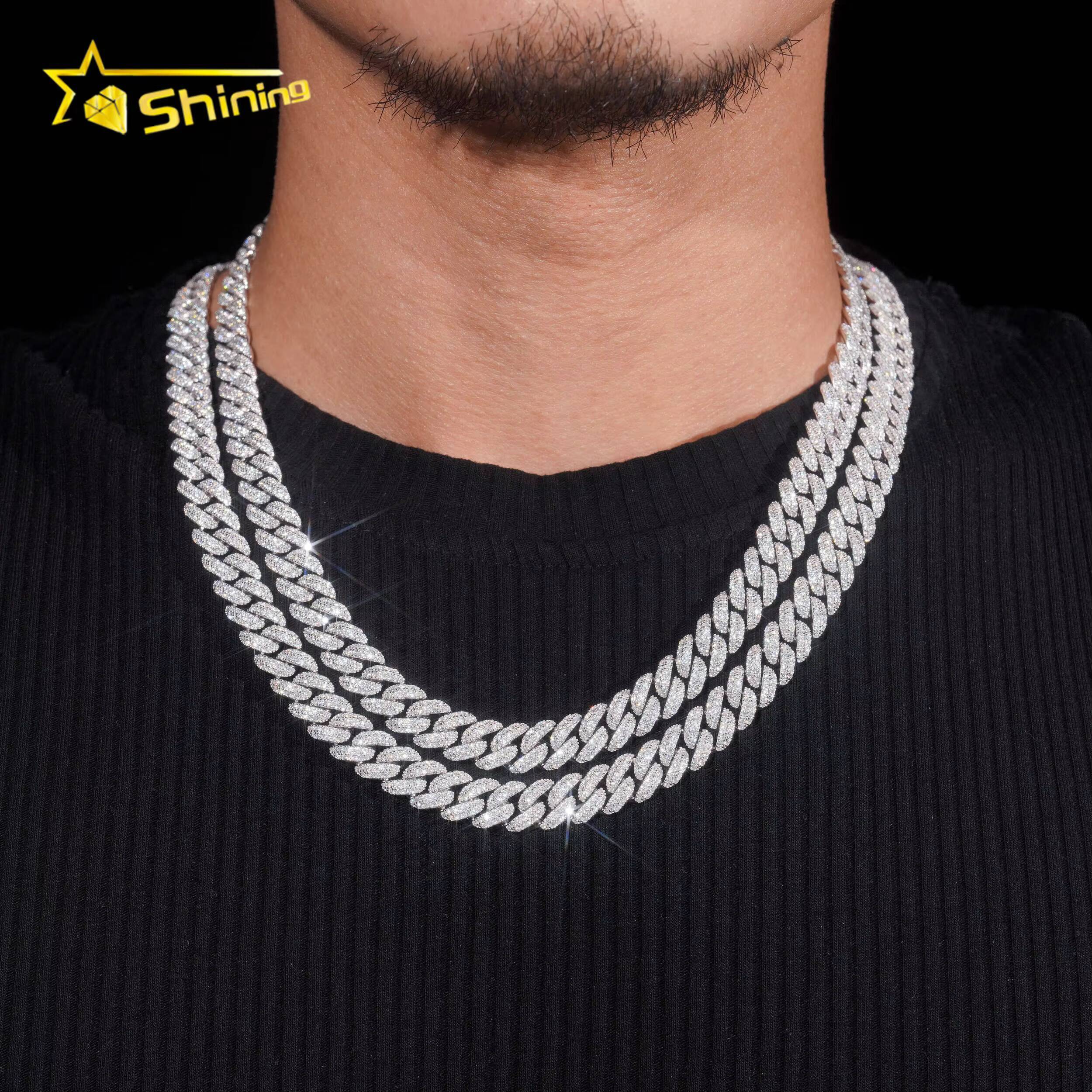 Factory Price Hip Hop Jewelry 10mm Solid 925 Sterling Silver Gold Plated GRA VVS Iced Out Moissanite Miami Cuban Link Chain