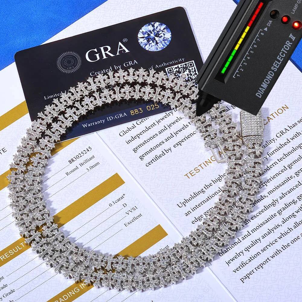 Hip Hop Style 8/11mm Minimalist Design Moissanite Cross Necklace With VVS Diamond 925 Silver Cuban Chain Necklace