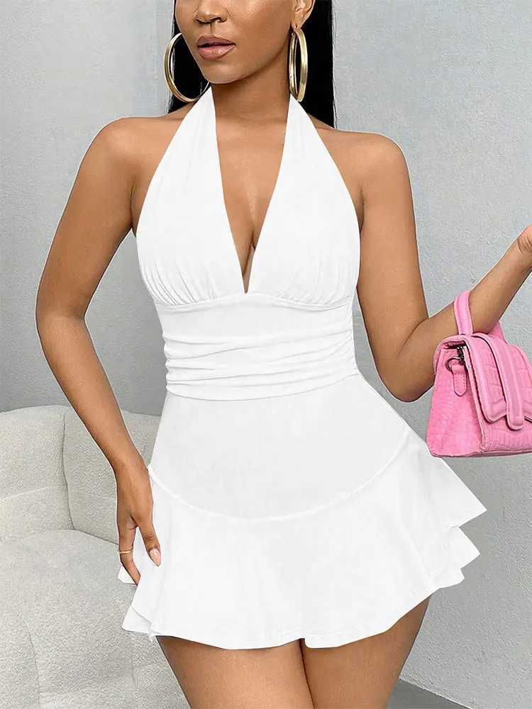 Summer Black Sexy Womens Dresses Streetwear Fashion Club Party Halter Dress Ele Lady Sexy Backless V-neck Low Chest Dresses XJ250814