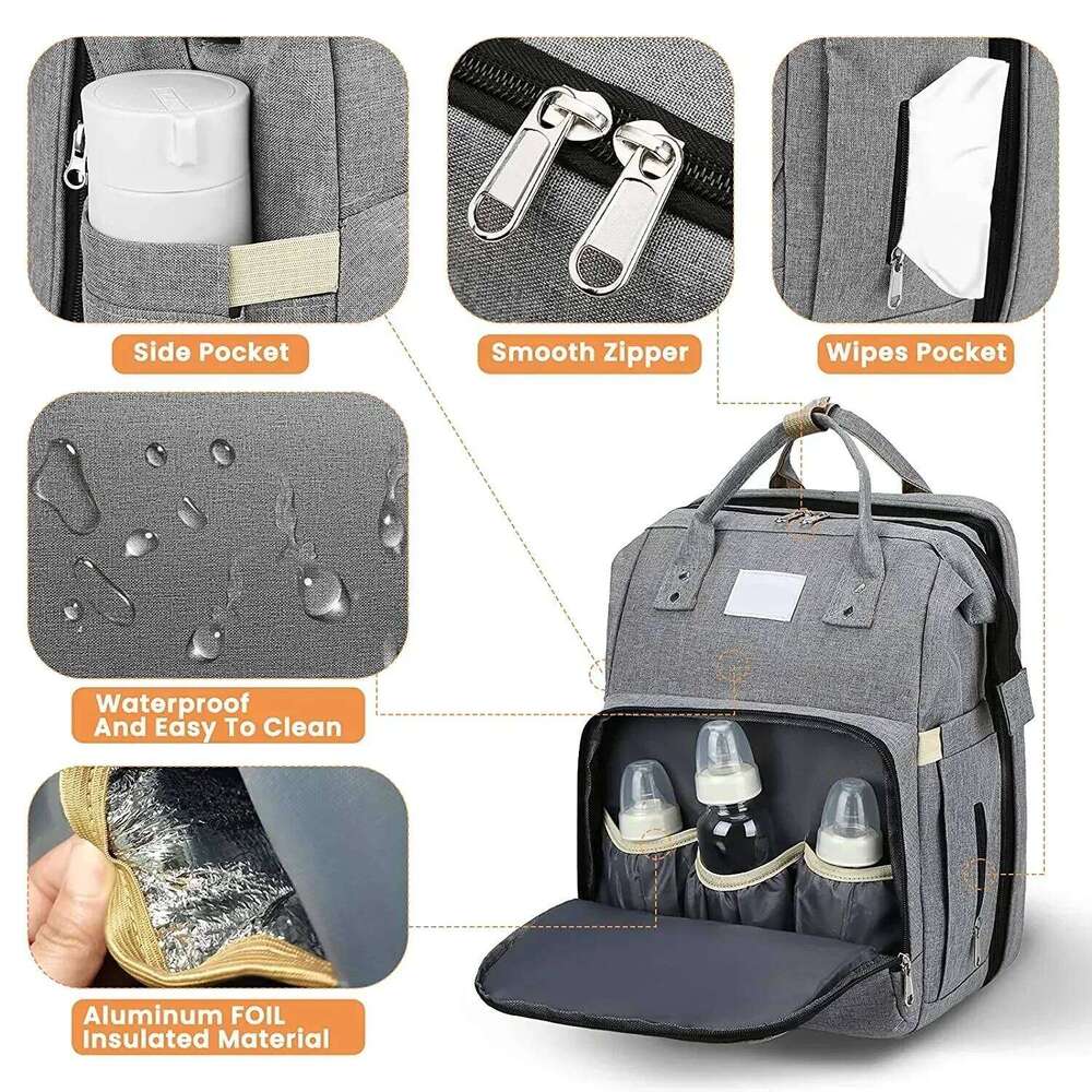 Fashion Mommy Backpack Multifunction Foldable Baby Bed Bags Large Capacity Portable Milk Bottle Diaper Double Shoulder Mom's Bag