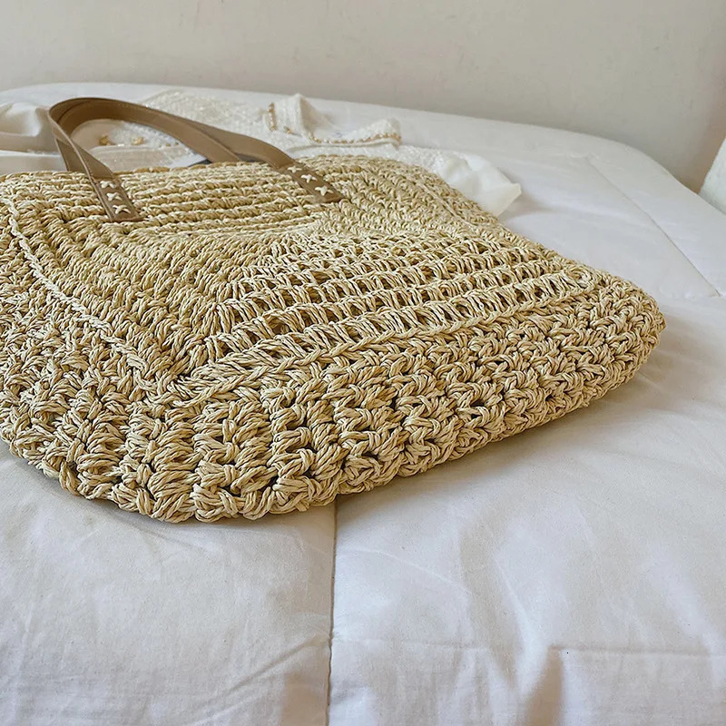 Handmade Woven Straw Beach Bag Large Capacity Shoulder Bag Women Raffia Travel Shopper Summer Vacation Casual Handbags250813