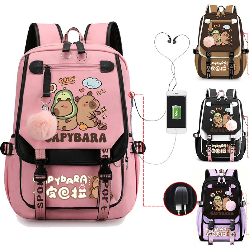 Capybara Backpack For Women Girls Large Capacity USB Charging Bags Children Teeneger School Backpack Cute Capybara Schoolbags 250813