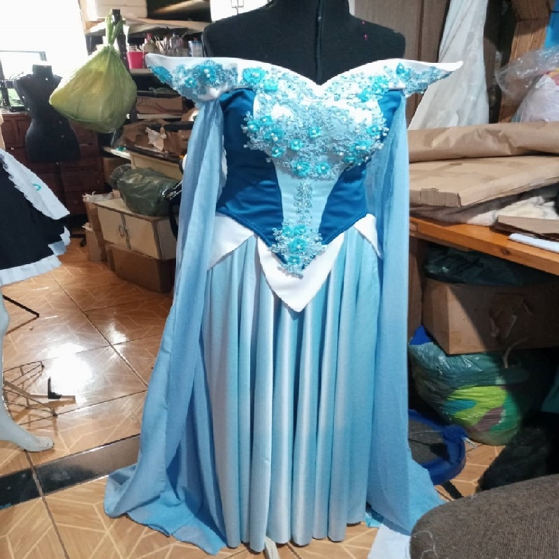 Anime Cosplay Blue Prom Dress Off Shoulders Beaded Lace Evening Dress Gothic Fantasy Halloween Formal Party Dress 2025 Renaissance Medieval Bespoke Oc