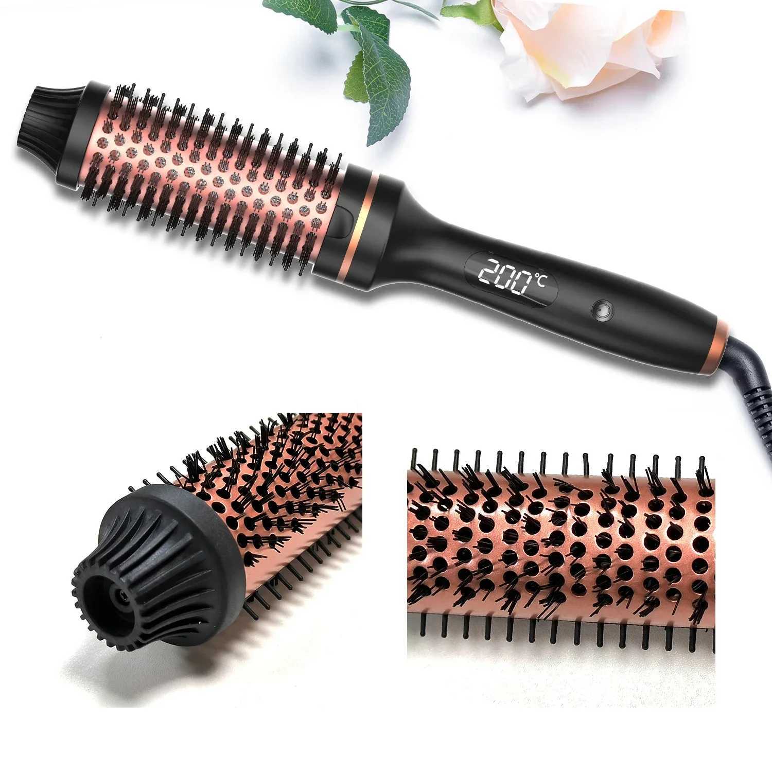 3 in 1 Heating Curling Iron Ceramic Heated Round Brush Electric Hair Straightener Brush Professional Styling Tool W250814