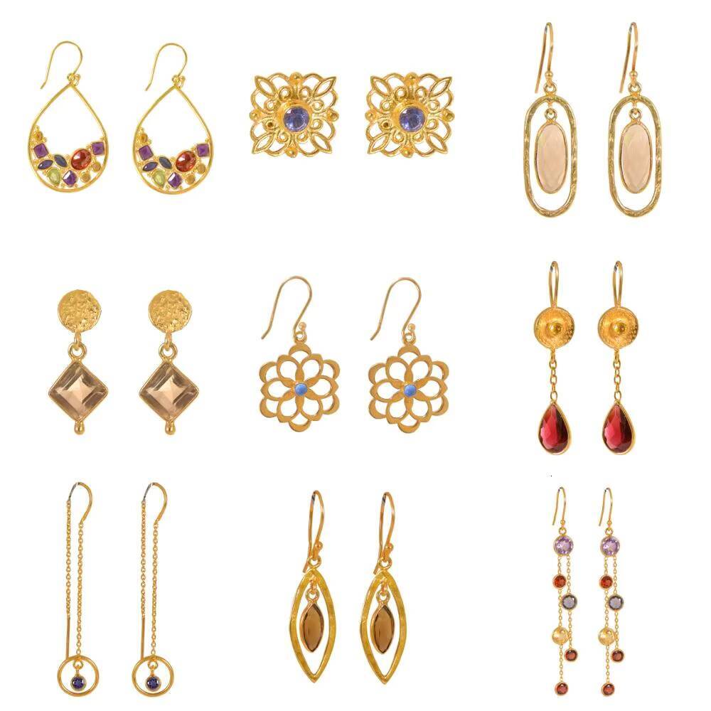 Indian Handmade Pure Sier Jewelry Gold-Plated Round Fashion Earrings Price