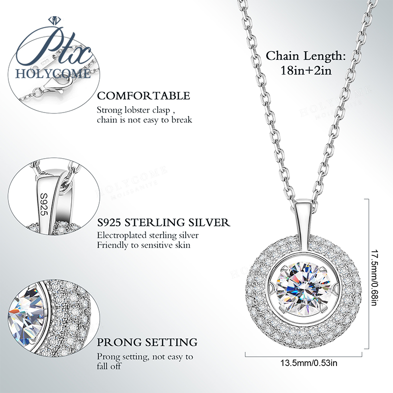 D Color Moissanite Necklace Lively Pendant Necklace Round Cut 1CT VVS1 For Women Girls Dating Party Birthday Jewelry Gifts CharmsLilv