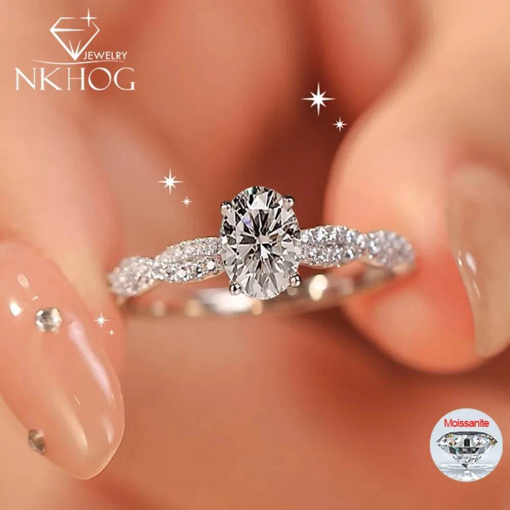 NKHOG 1CT Oval Moissanite Rings Women 925 Sterling Silver Wedding Anniversary Diamond Band Fine Jewelry GRA Certified Wholesale