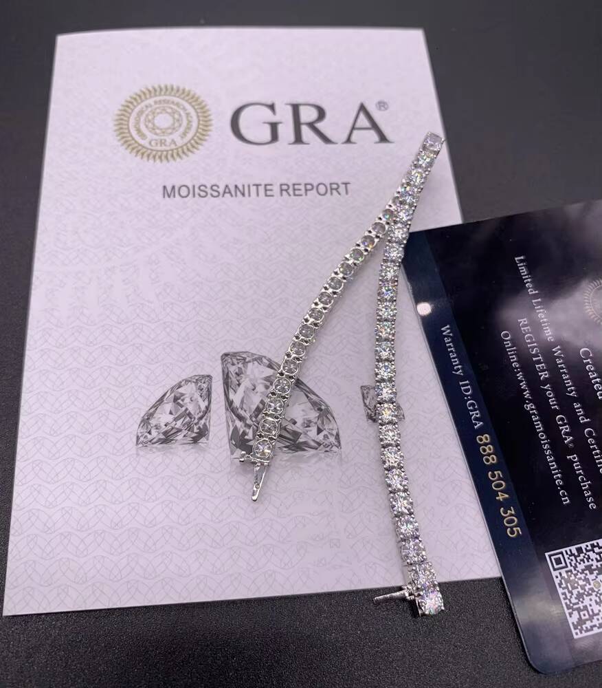 RTS Moissanite Tennis Chain Hip Hop Bracelet 925 Sterling Silver 9K 10K 14K 18K White Yellow Rose Solid Gold Moissanite Bangle