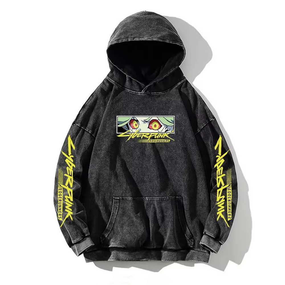 Anime Cyberpunk Edgerunners Washed Hoodies Printed Casual Men Contains Cotton Fashion Loose Pullover Unisex L250813