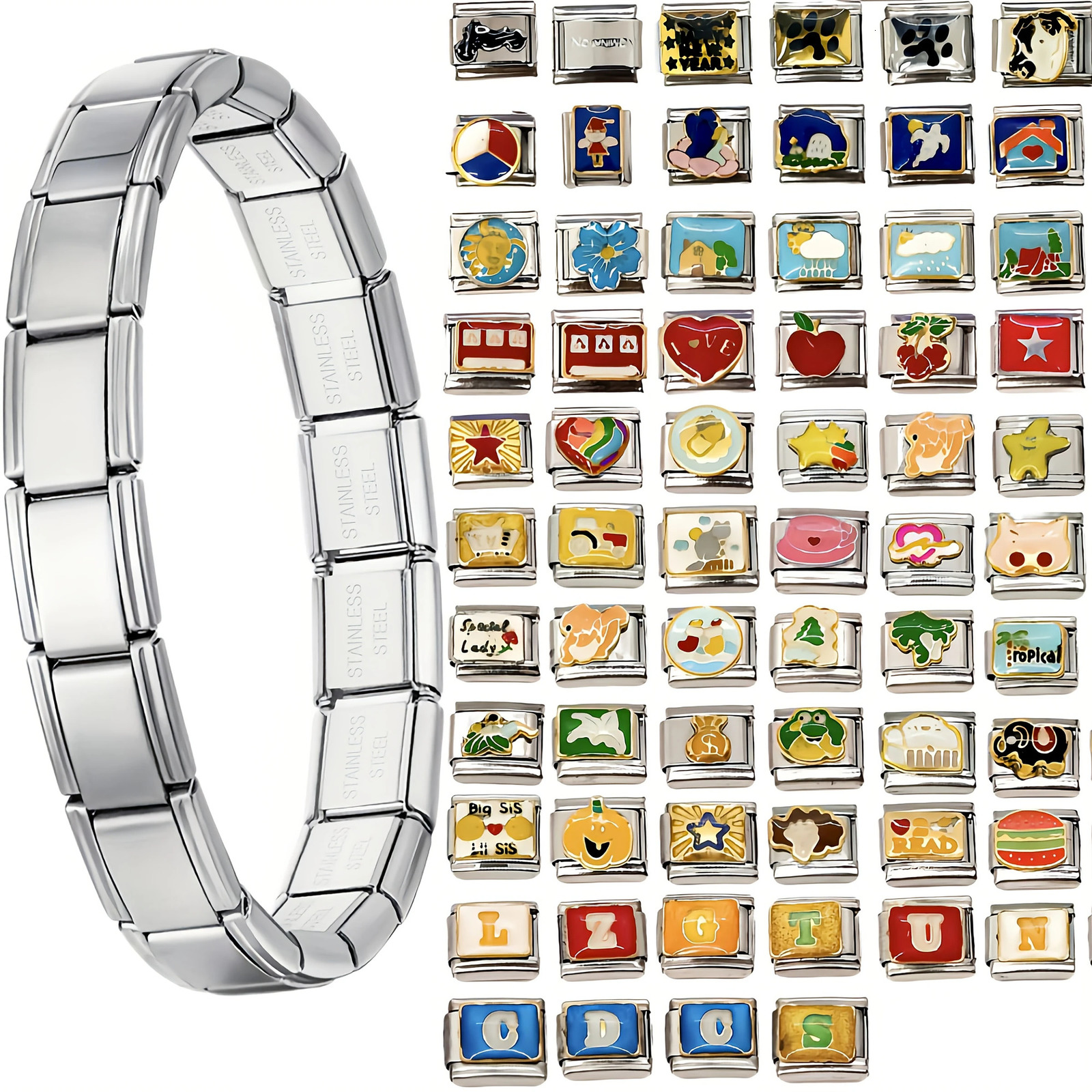 Italian Bracelet charm Block splicing Stainless steel friendship bracelet DIY Birthday Valentines Day gift for womens jewelry 250812