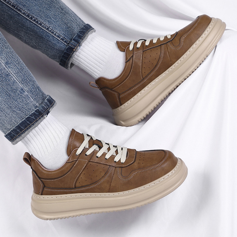 Men's Shoes 2025 Spring and Autumn New Low-top Comfortable Height-increasing Breathable Leather Sports Casual Sneakers Trendy