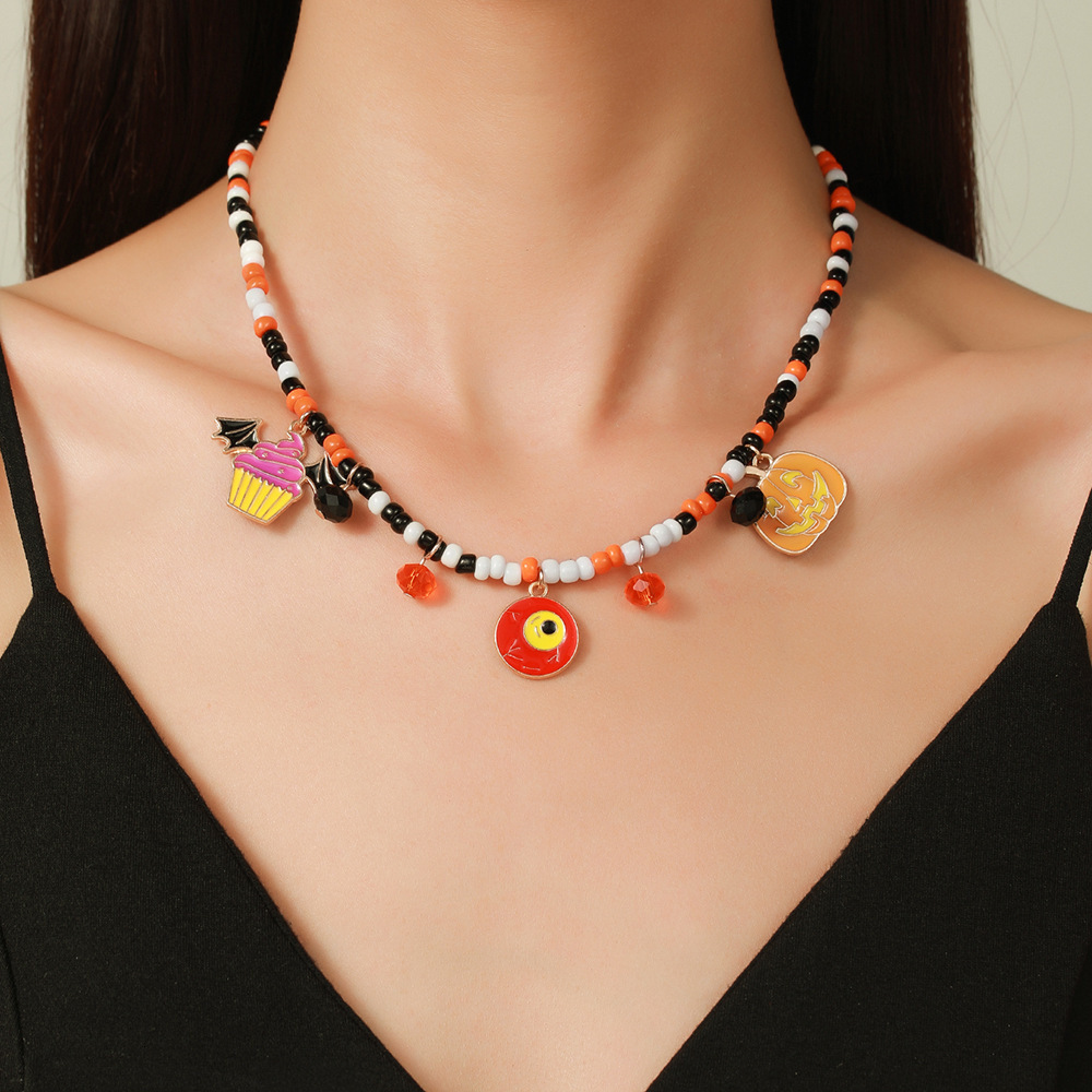 New Fashion Versatile Halloween Ghost Pumpkin Multi-Pendant Seed Bead Necklace