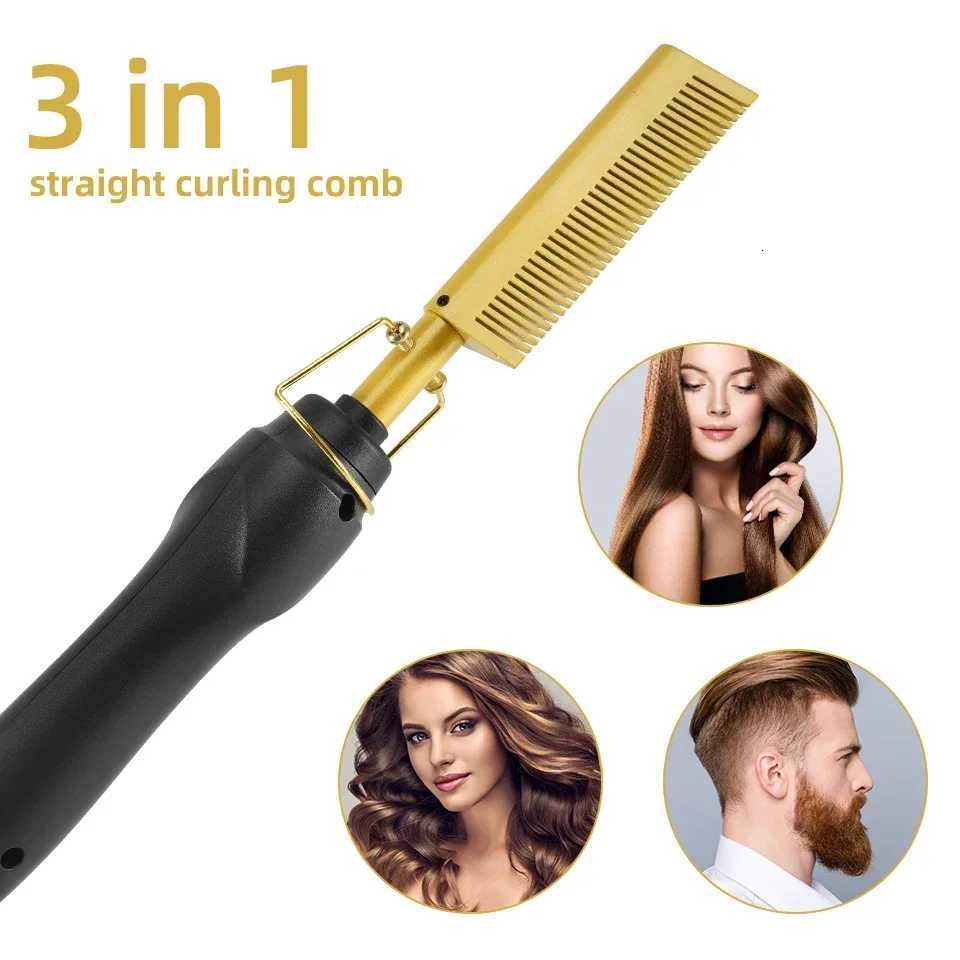 Hair Straightener Flat Irons Wet Dry Use Hot Comb Heating Hair Straight Styler Curling Iron Comb Fast Heating Press Comb W250814