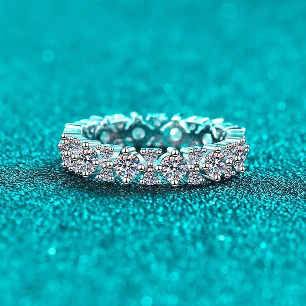 NKHOG Full GRA Certified Moissanite Rings For Women 925 Sterling Silver Eternity Round Cut Diamond Band 18K Plated Fine Jewelry