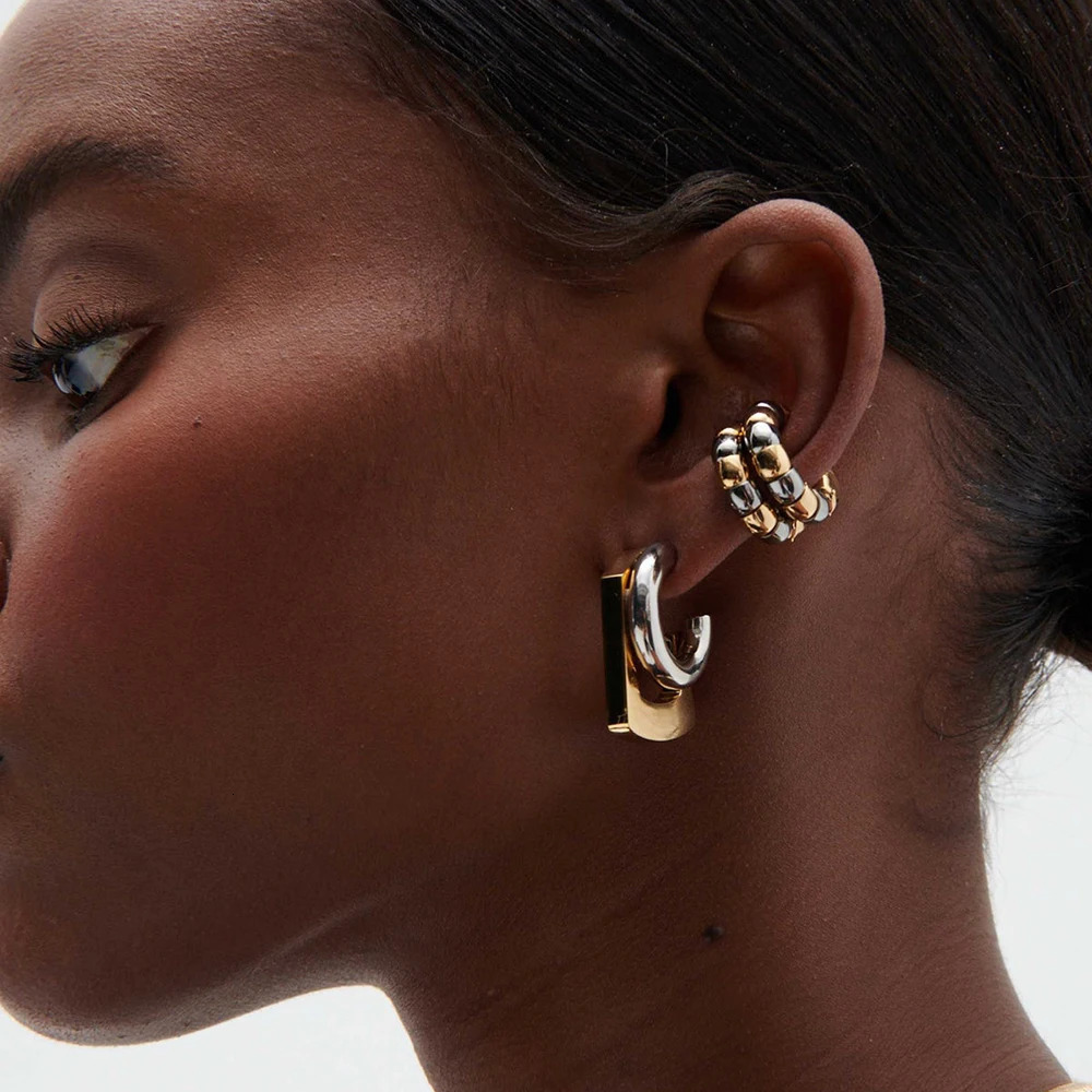 INS Vintage Distinct Gold silver Mix Color Hoop Earrings for Women Quality Stainless Steel Hypoallergenic Huggie Ear Jewelry 250812