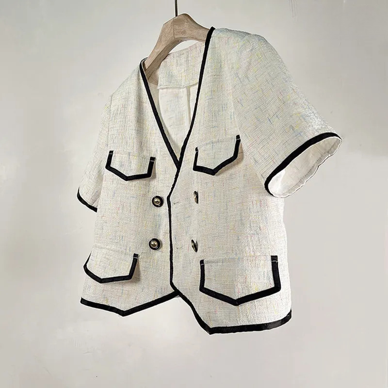 Summer Autumn French Design Textured Elegance Style Thin Coat Women Short Fashionable Chic Tweed Blazer