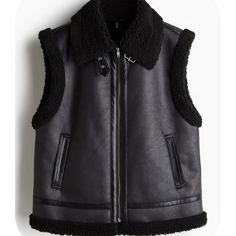 Fur one-piece vest jacket, retro lamb fur, loose zipper, suede, thick coat