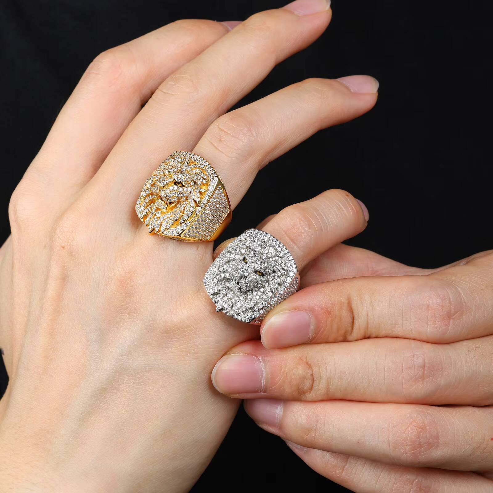 3D Lion King Head Ring White Gold Sterling Sier Lab VVS Moissanite Dia Iced Out Hip Hop Jewelry for Rappers Men