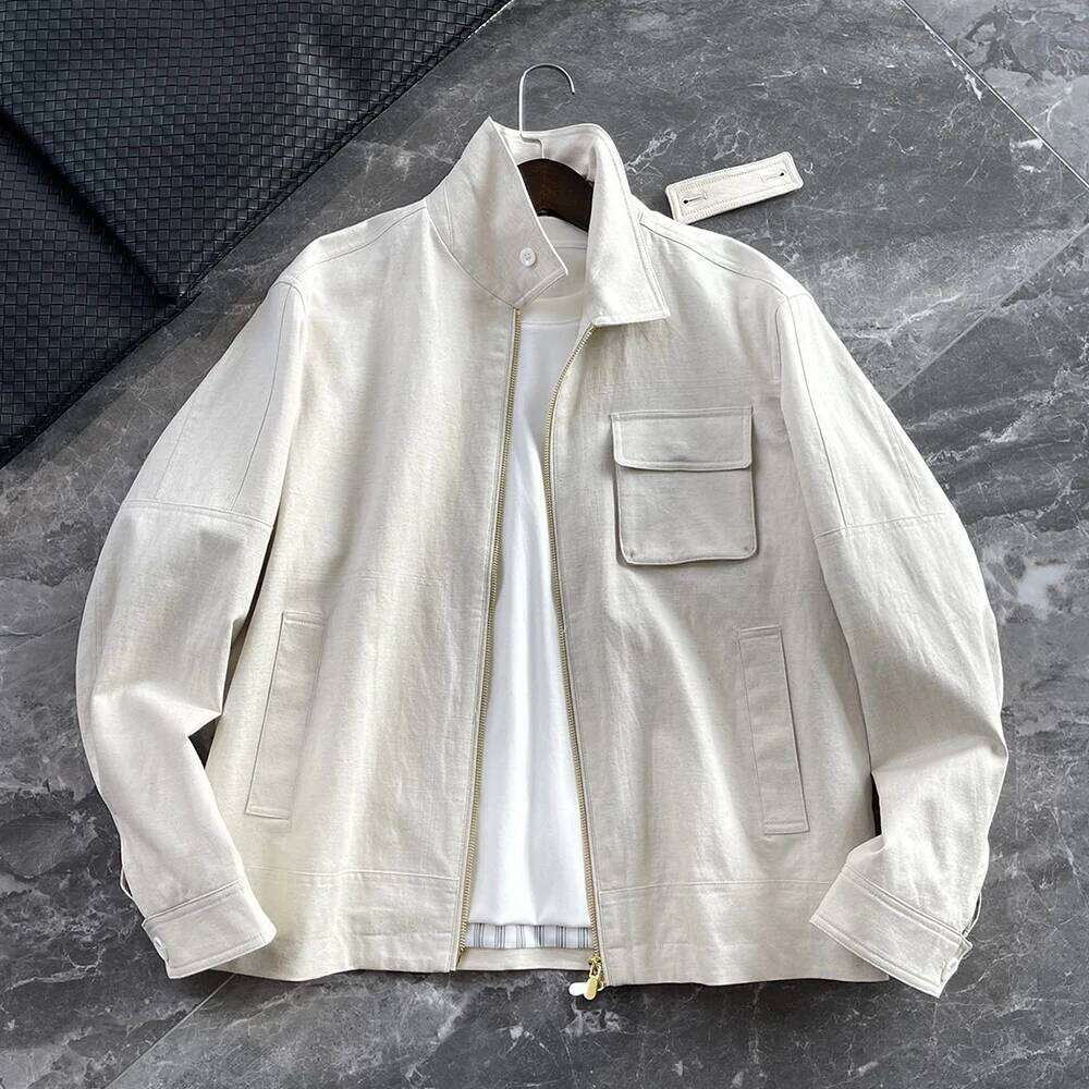 Designer Clothing 2025 Men's Bomber Jacket Cotton And Linen Blend Light Tops 2025 Summer Old Money Style Natural Casual Business Outerwear