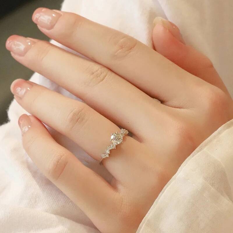 NKHOG Real S925 Silver 1ct Moissanite Ring Women Pass Diamond Test Plated 18K White Gold Band Engagement Wedding Rings Jewelry