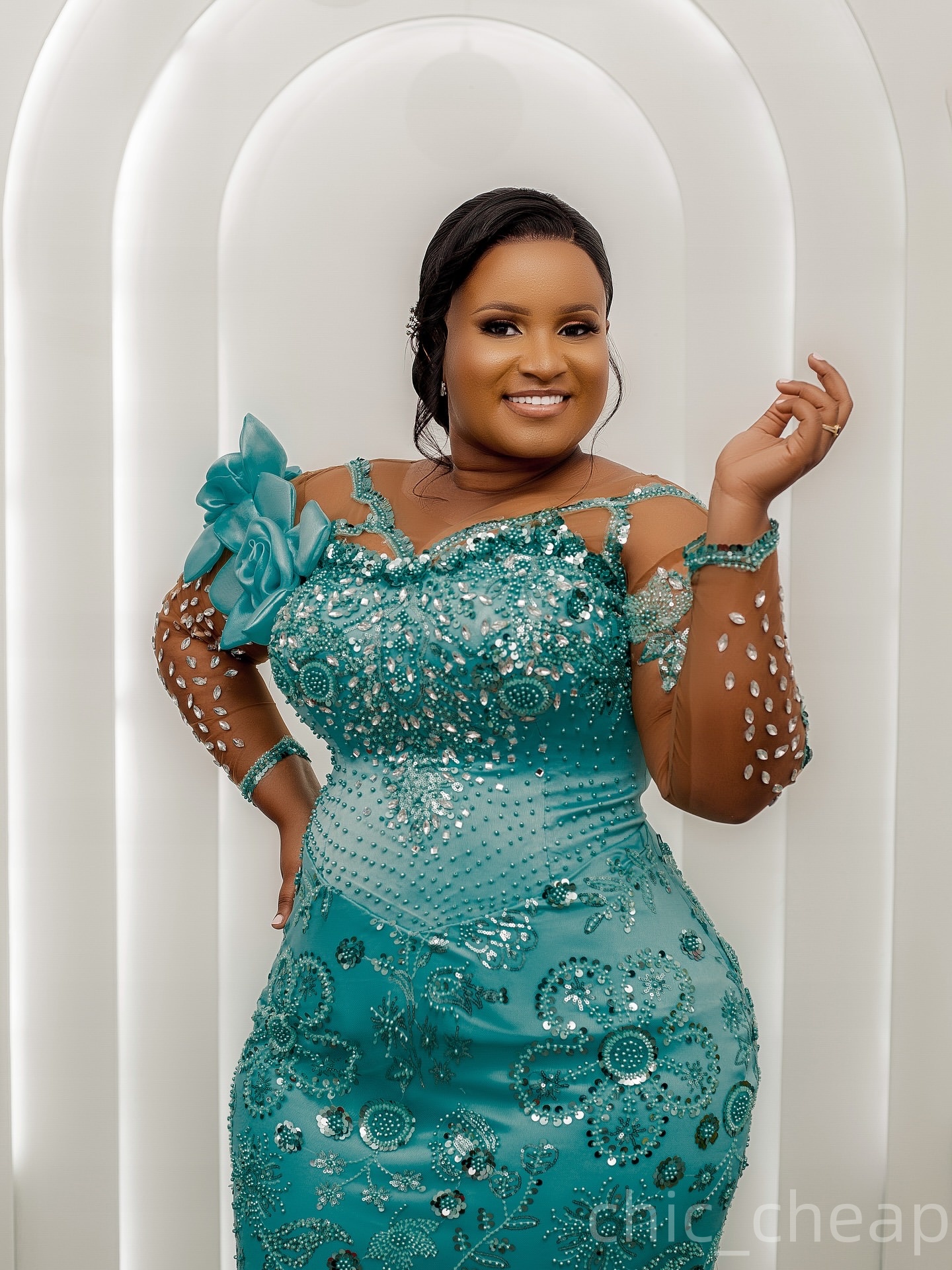 Turquoise Mermaid Prom Dresses 2025 Flowers Crystals Sequined Evening Formal Party Second Birthday Engagement Gowns Plus Size Dress For Special Occasi