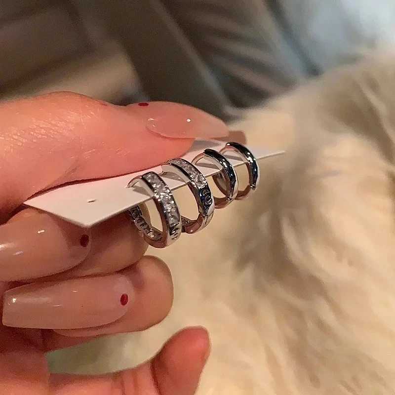 4Pcs/set Stainless Steel Aesthetic Zircon Crystal Hoop Earrings for Women Girl New Y2K Cool Daily Wear Jewelry Accessories XJ250814