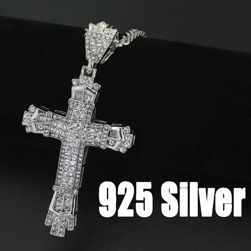 Mens Jewellery Cross Necklace Chain for Men Stainless Steel Necklace Men Hip Hop Jewelry Rhinestone Religious Pendant Collares 250812