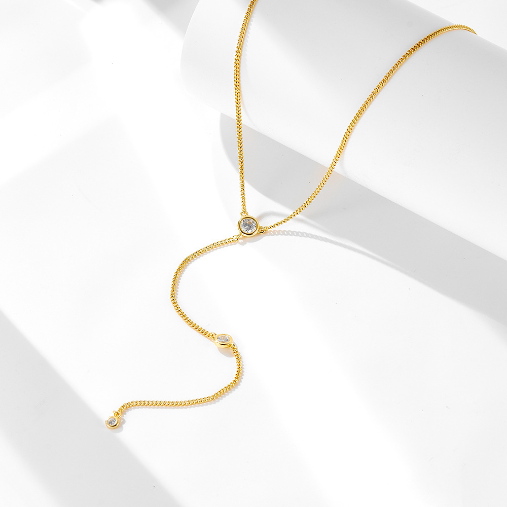 S Sier Y-shaped Dia-studded Tassel Necklace for Women Simple Fashionable Elegant High-end Clavicle Chain