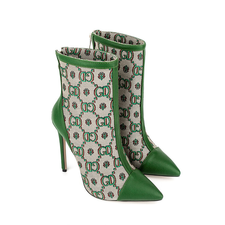 Artisan-Crafted Chengdu Women's Stiletto Mesh Ankle Boots Pointed Toe 8cm/10cm/12cm Ultra-High Heel Breathable Green Fashion Boots